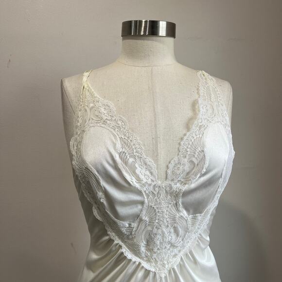 Kayser Vintage White Lace Full Slip Nightgown Dress Bridal Lingerie Y2K M - Picture 6 of 10